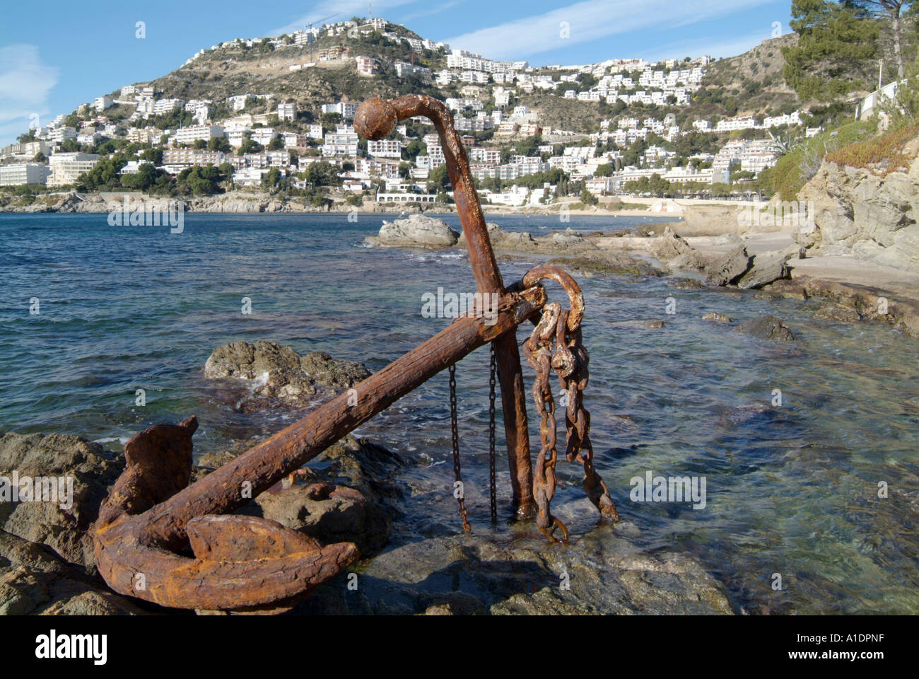 rusty, anchor, on, beach, in canyelles, in, the, bay of roses, maritime ...
