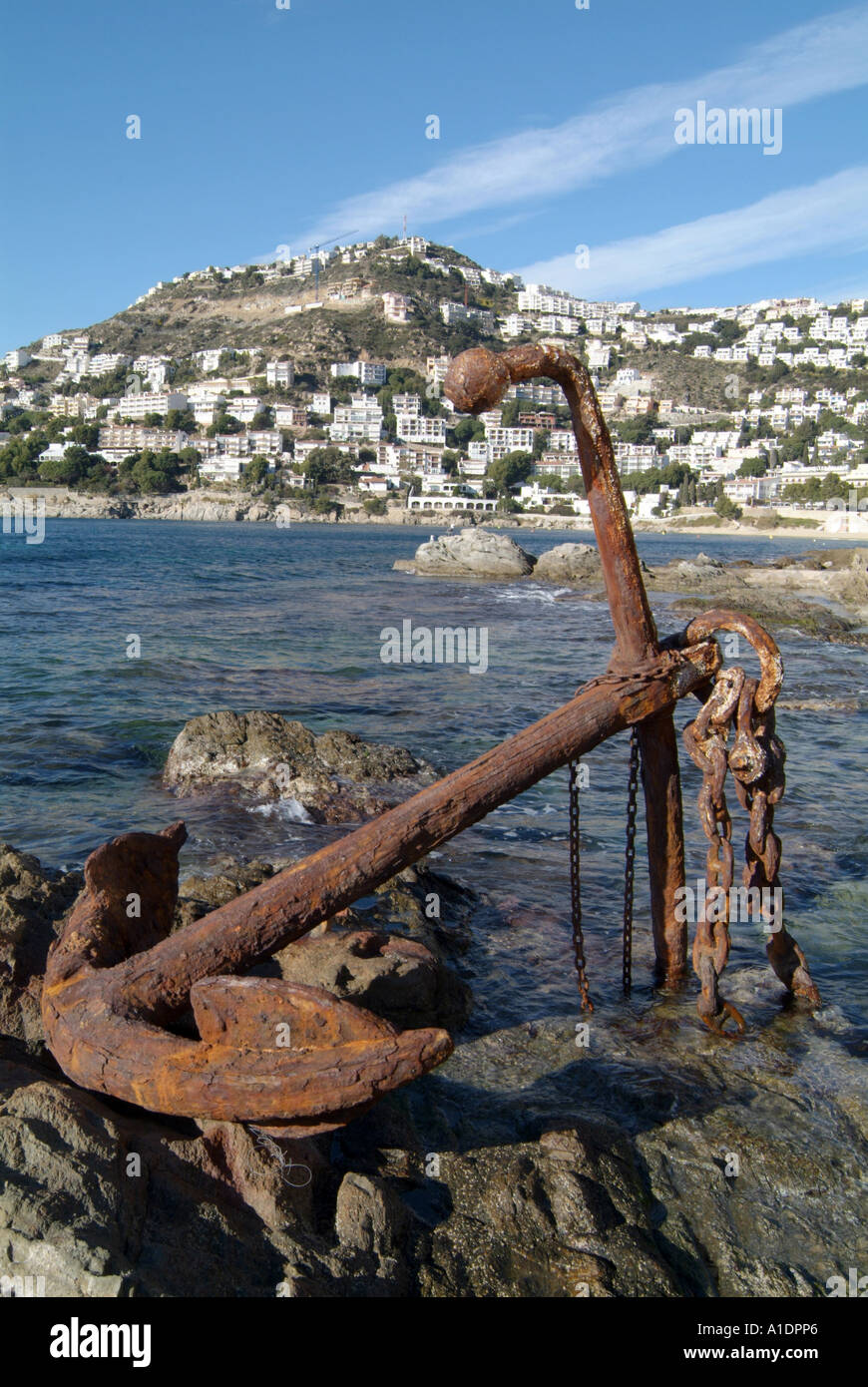 rusty, anchor, on, beach, in canyelles, in, the, bay of roses, maritime ...
