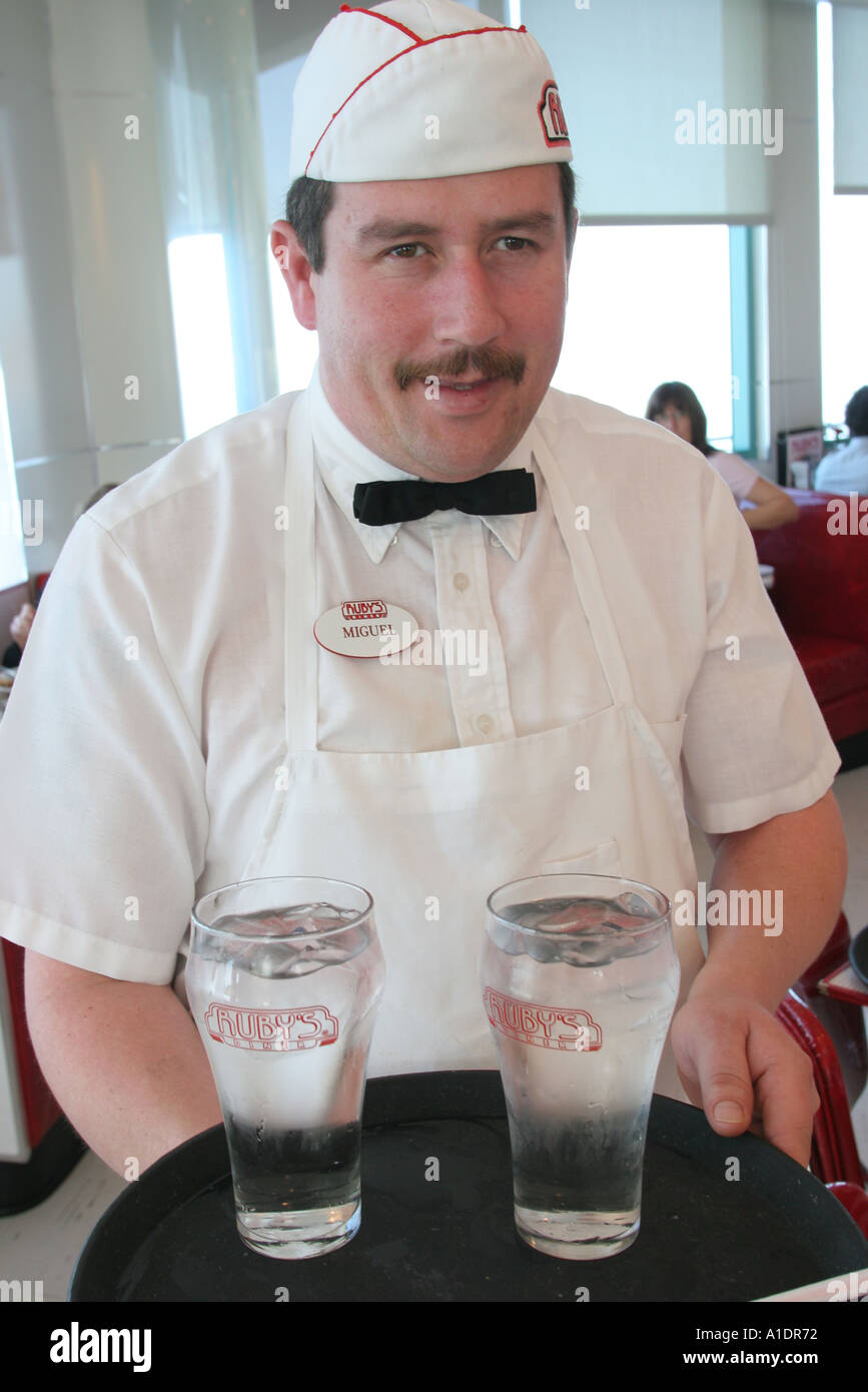 Huntington Beach California,Municipal Pier,Ruby's Diner,waiter waiters