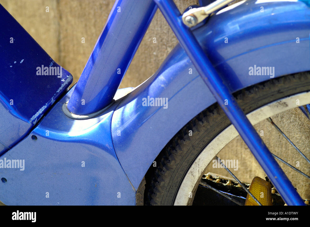 Blue motorcycle detail scooter rear wheel and mudguard Stock Photo