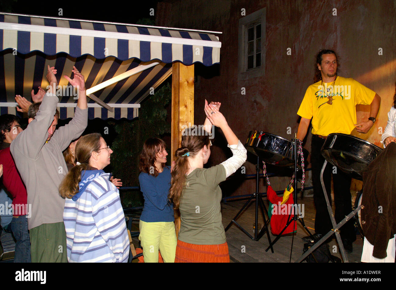 Night music concert of steel drum band Panasuk in Art Cafe pub in