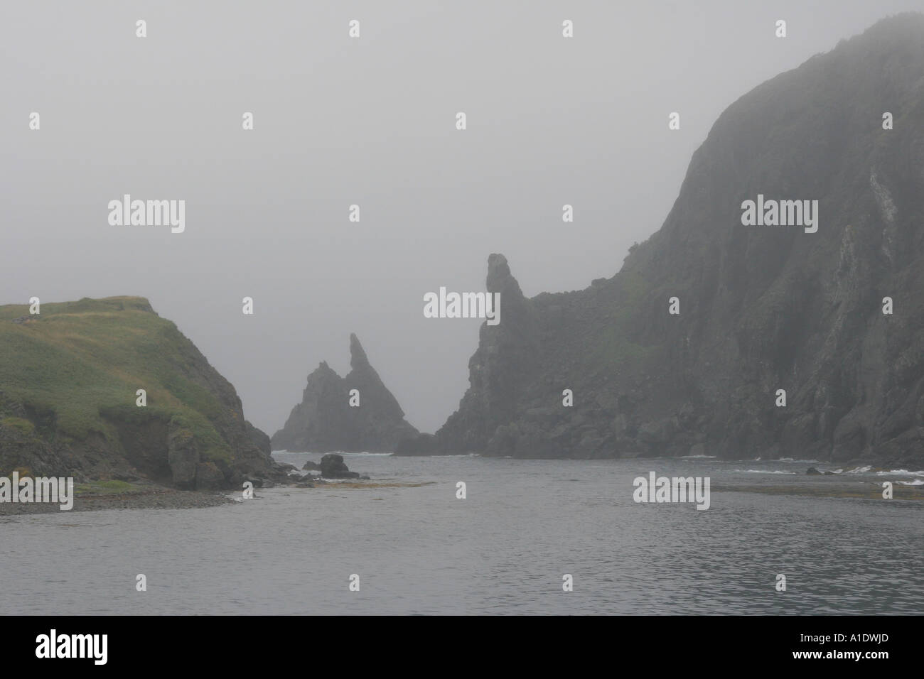 Rocky Pinnacles, Shalloway Island, Great Burin Harbour, Newfoundland Stock Photo