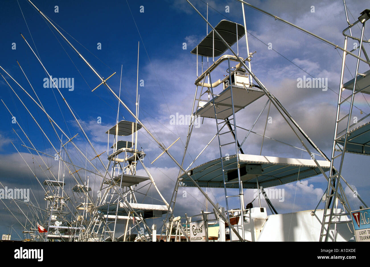 Florida Keys USA Towers Outriggers of Big Game Fishing Boats Stock