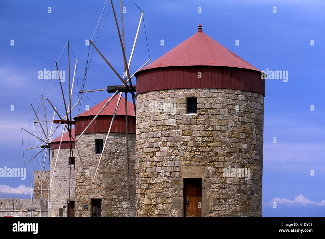 Greece Rhodes Windmills Stock Photo
