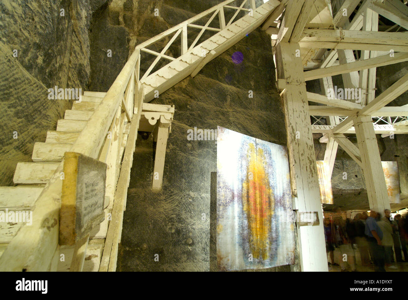 Kopalnia solna Wieliczka salt mine, huge timber support wall reinforcement , Poland 2006 Stock Photo