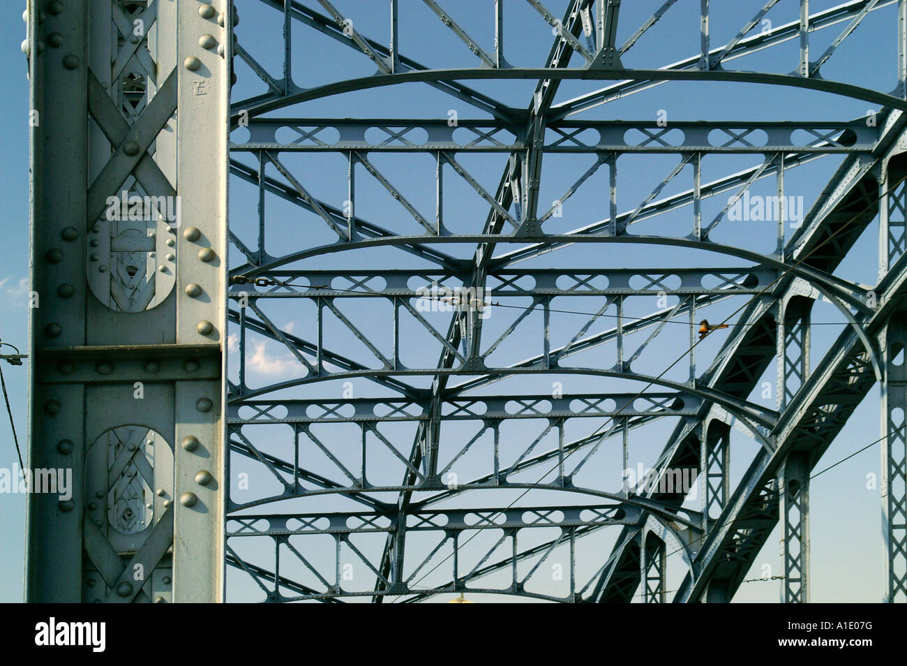Metal lattice girder beam of bridge over river Wisla in Krakow, Poland