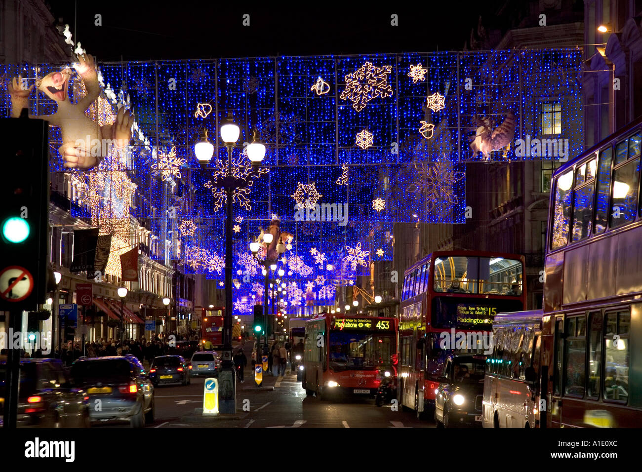 Christmas decorations and traffic in Regent Street London United