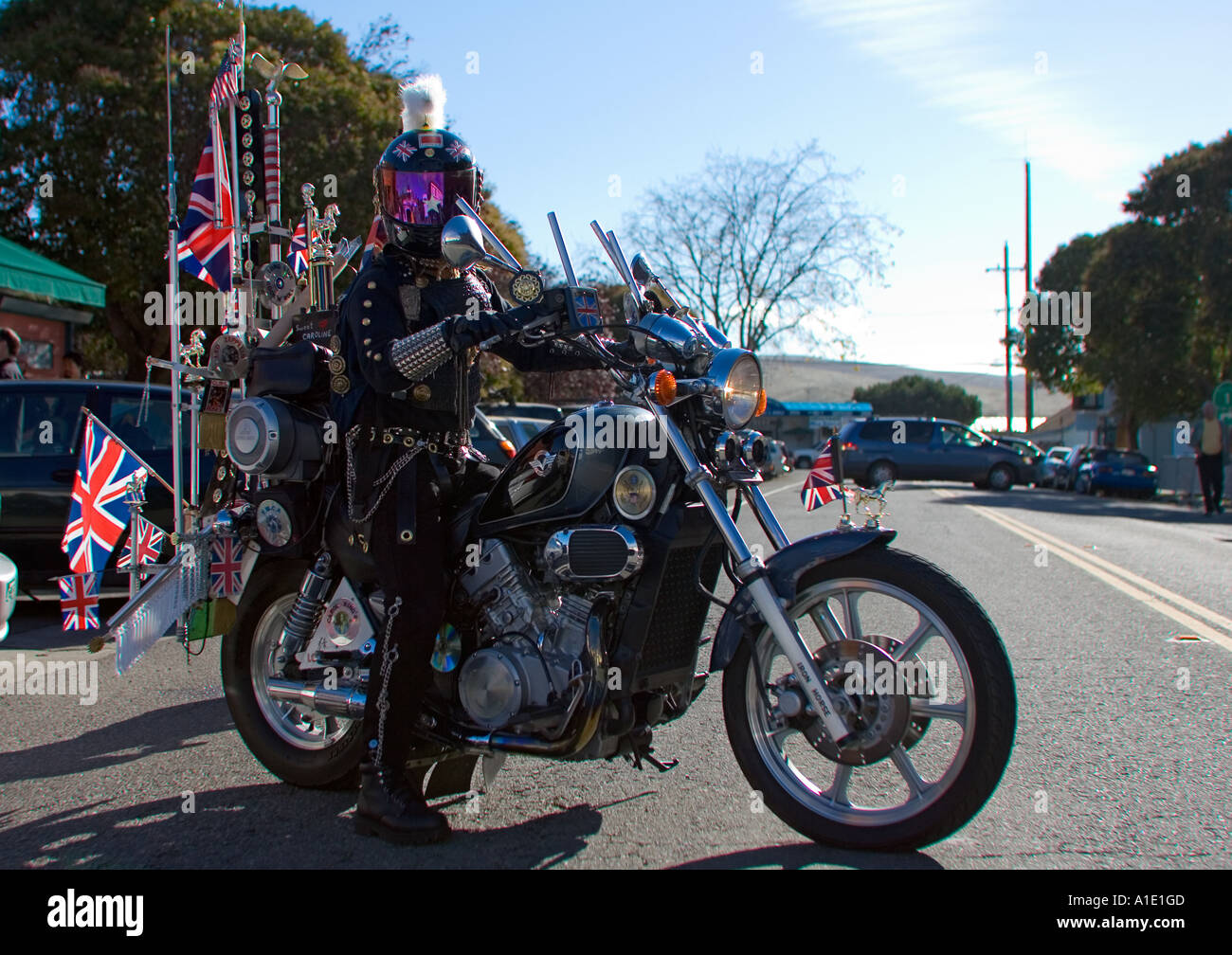 Biker riding on an Iron Horse motorcycle Marin County California United States of America Stock Photo