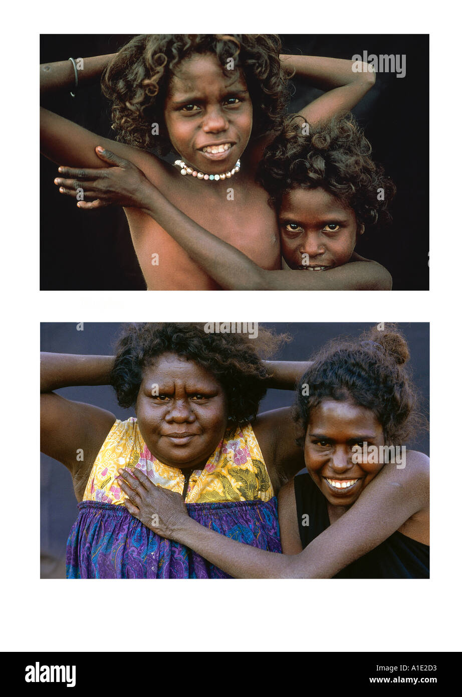 Famous Aboriginal artist David Malangi's daughters Sihirley Muyku and May in 1978 and 1996 at Yathalamarra Arnhem Land Stock Photo