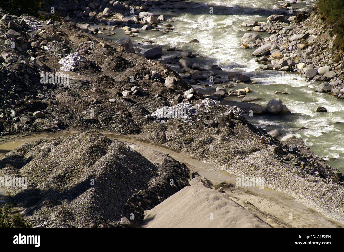 Barshani Gravel and pebble heaps ner River Parvati - Barshani hydroelectric dam ...