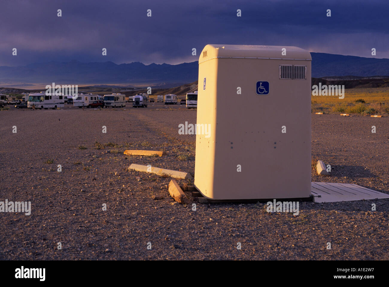 Portable toilet, Death Valley National Park, California Stock Photo