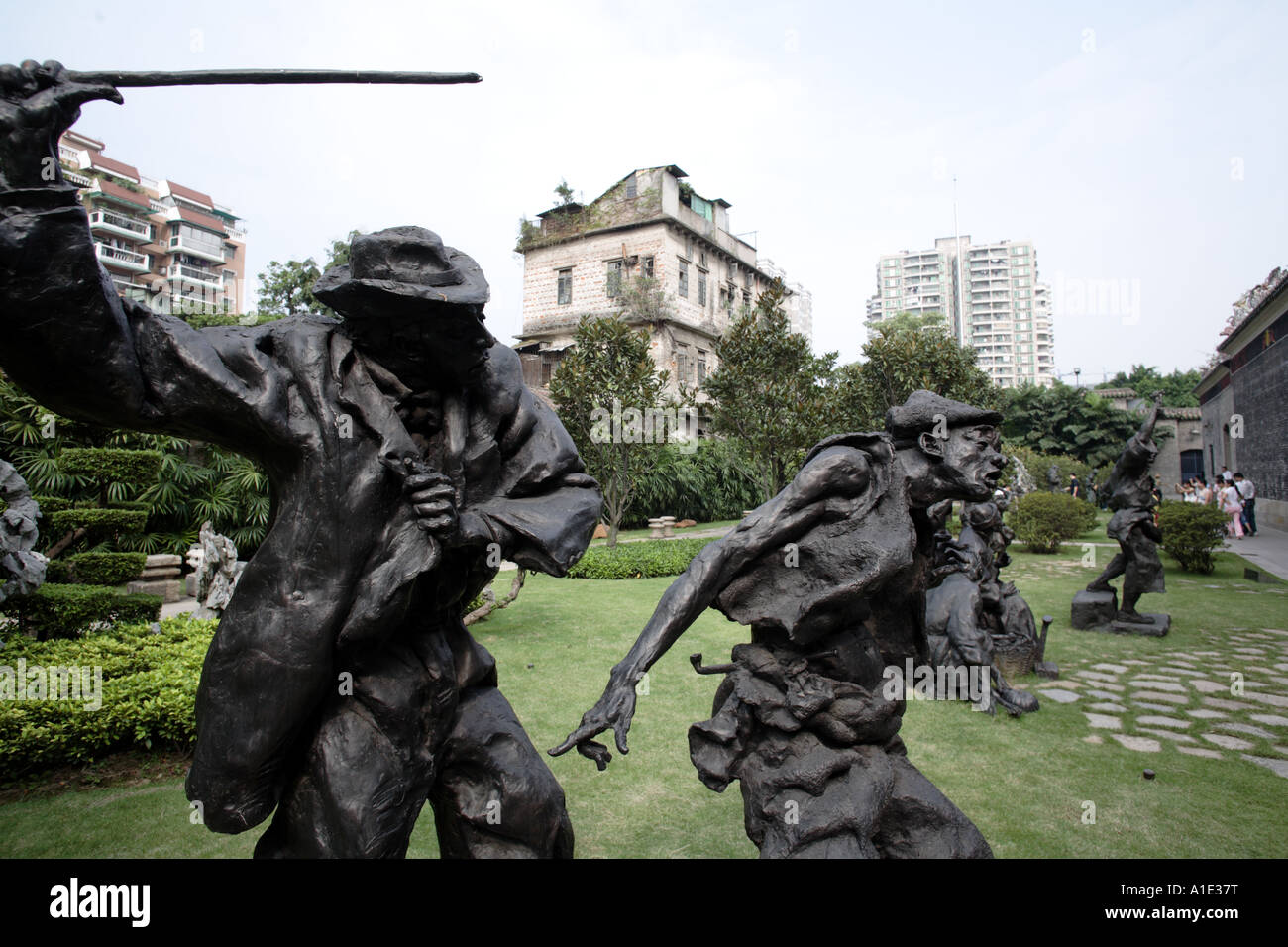 Bronze Sculptures of Characters from the books of writer Lu xun Chen Clan Ancestral Hall Guangzhou China Stock Photo