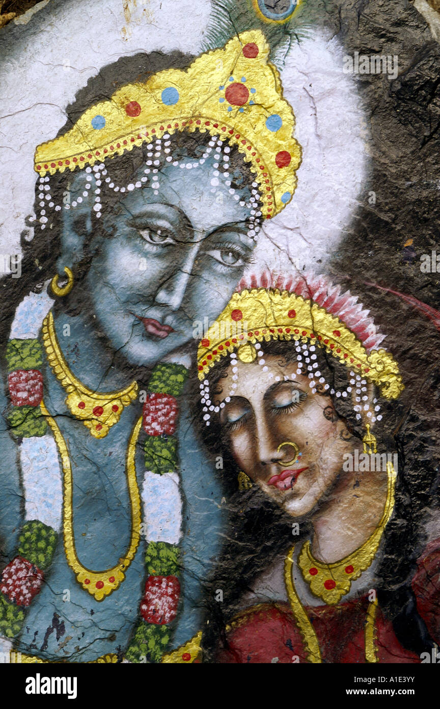 Lord Shiva and his wife Parvati face portrait painting Stock Photo ...
