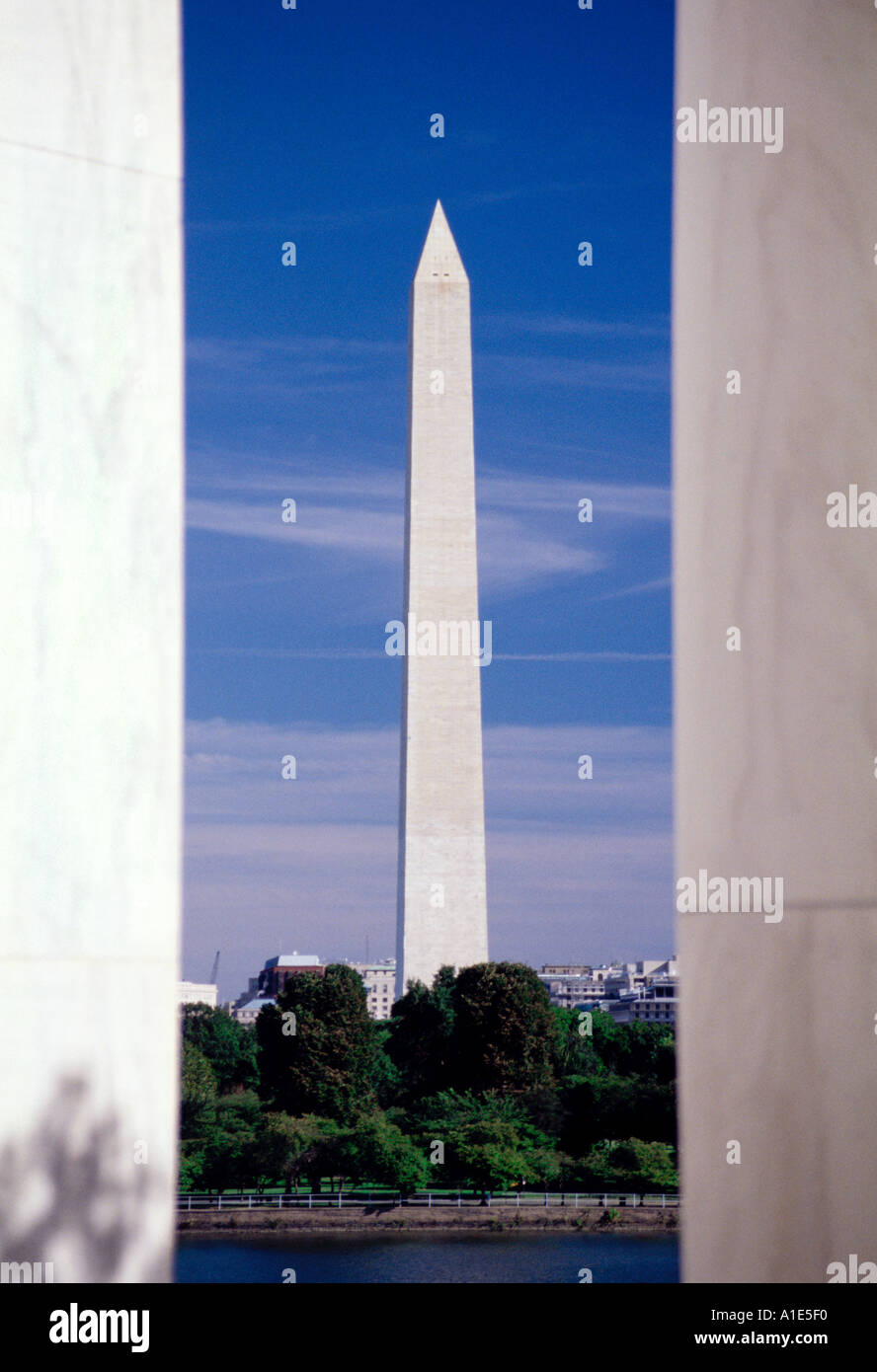 Washington Monument from Jefferson Memorial, Washington D.C. Stock Photo