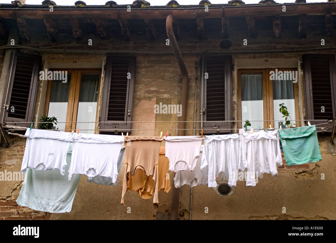 Laundry at the clothes line Sienna Italy Stock Photo Alamy