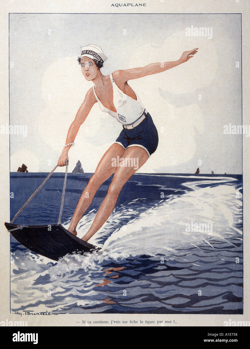 Woman Aquaplaning 1928 Stock Photo