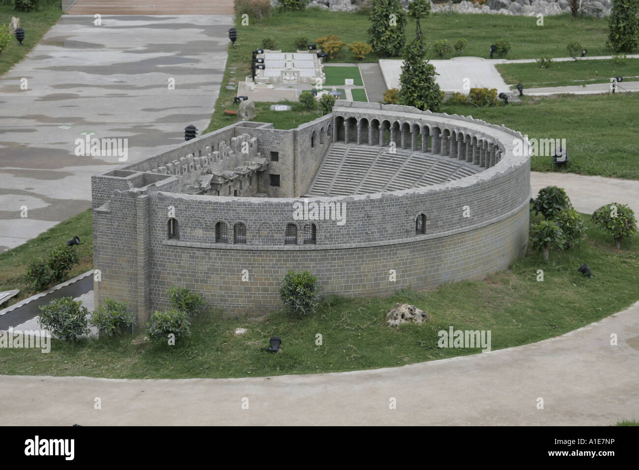 the amphitheater of Aspendos as a miniature model, Turkey Stock Photo