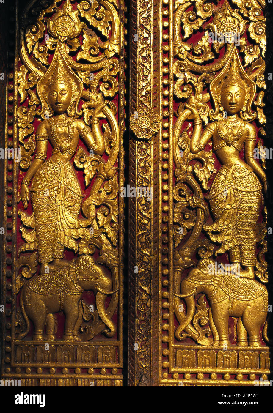 Ornate door at That Louang Temple in Vientiane Laos Stock Photo