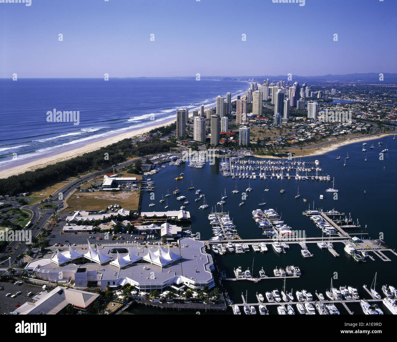 Aerial view of Marina Mirage and Surfers Paradise on Gold Coast