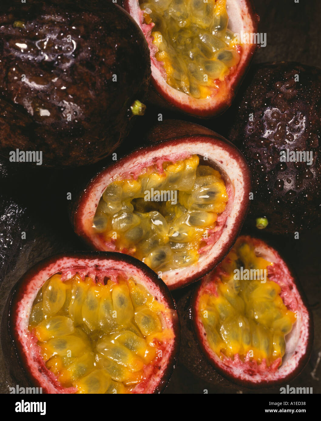 sliced passion fruit Stock Photo