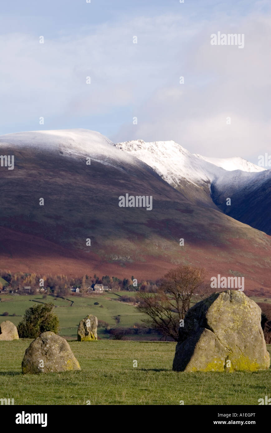 Doug Blane Castlerigg Stone Circle and Blencathra Saddleback near Keswick in the English Lake District National Park Cumbria Stock Photo