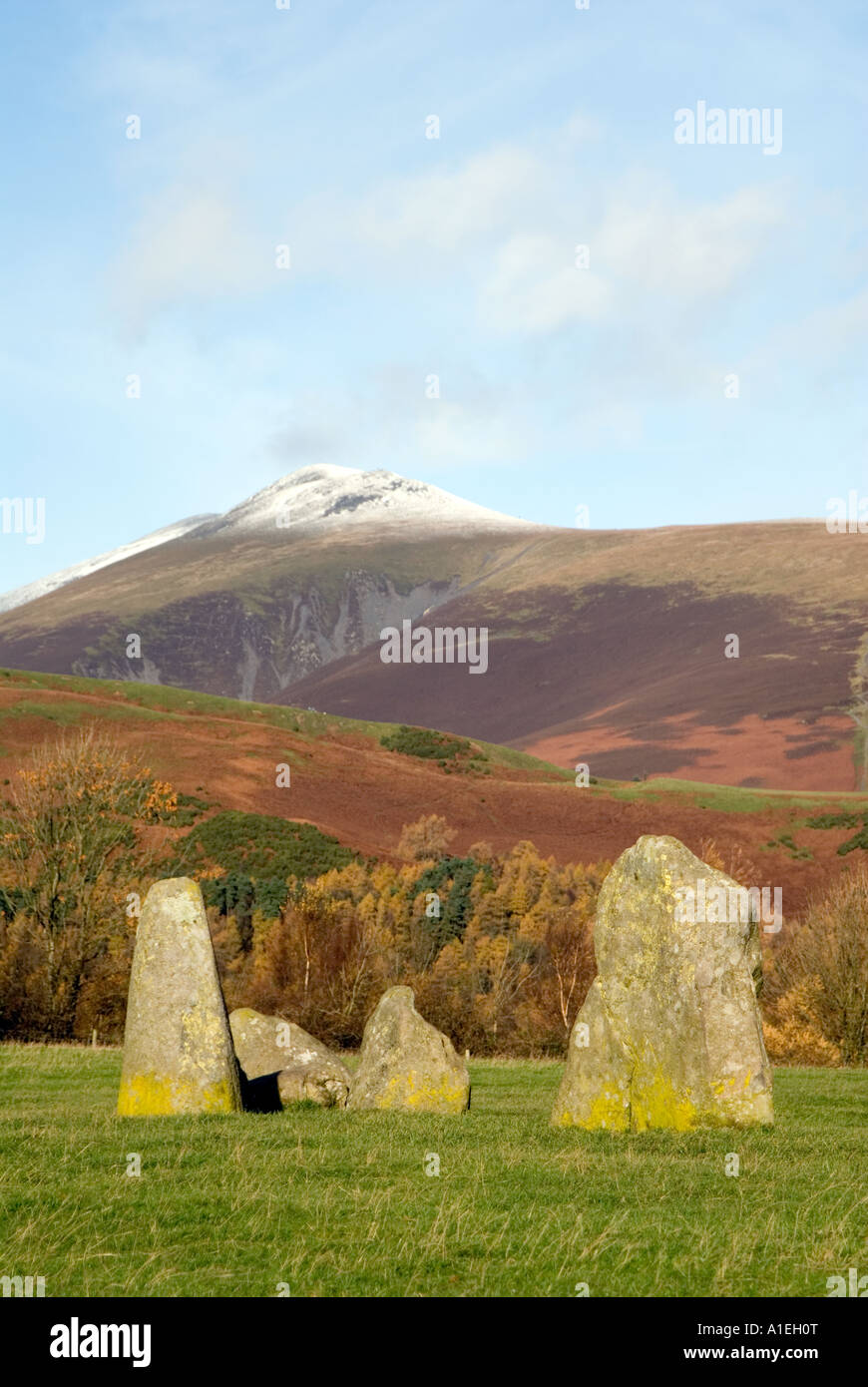 Doug Blane Castlerigg Stone Circle and Blencathra Saddleback near Keswick in the English Lake District National Park Cumbria Stock Photo