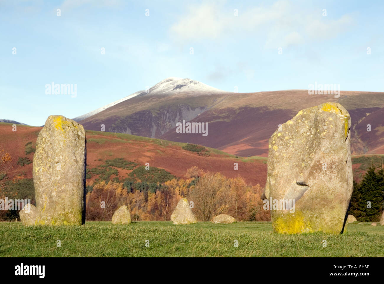 Doug Blane Castlerigg Stone Circle and Blencathra Saddleback near Keswick in the English Lake District National Park Cumbria Stock Photo