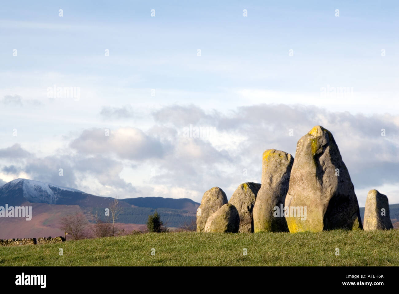 Castlerigg Stone Circle and Blencathra Saddleback near Keswick in the English Lake District National Park Cumbria Stock Photo