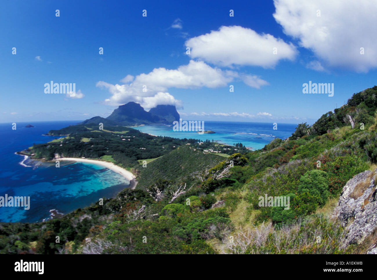 Lord Howe Island NSW Australia Shot from Malabar Hill Neds beach in left foreground Stock Photo