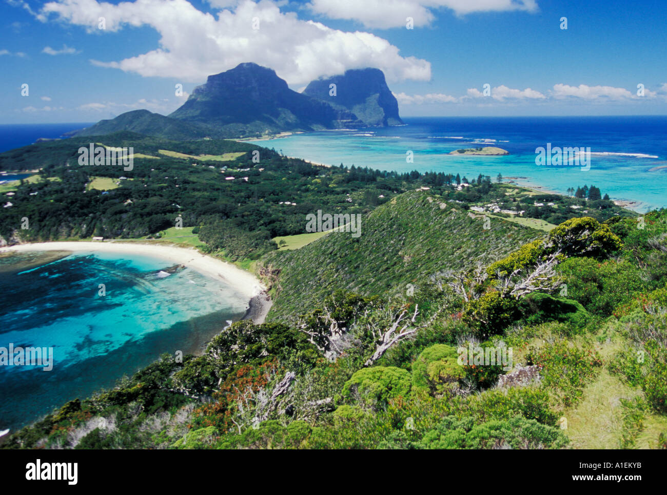 Lord Howe Island NSW Australia Shot from Malabar Hill Ned s beach in left foreground Stock Photo
