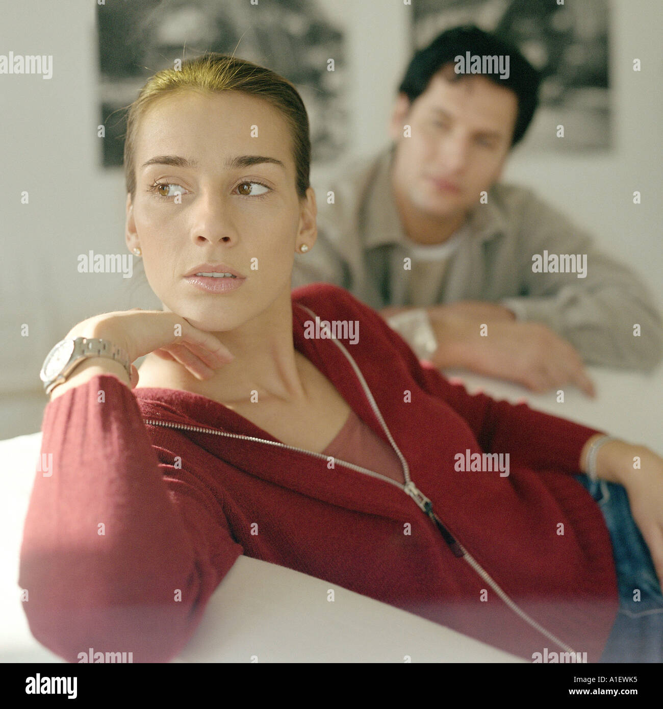Couple, woman looking away Stock Photo
