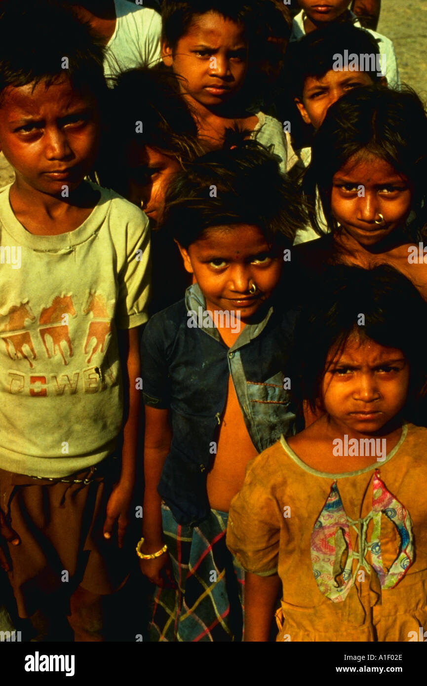 Group of rural boys and girls India Stock Photo