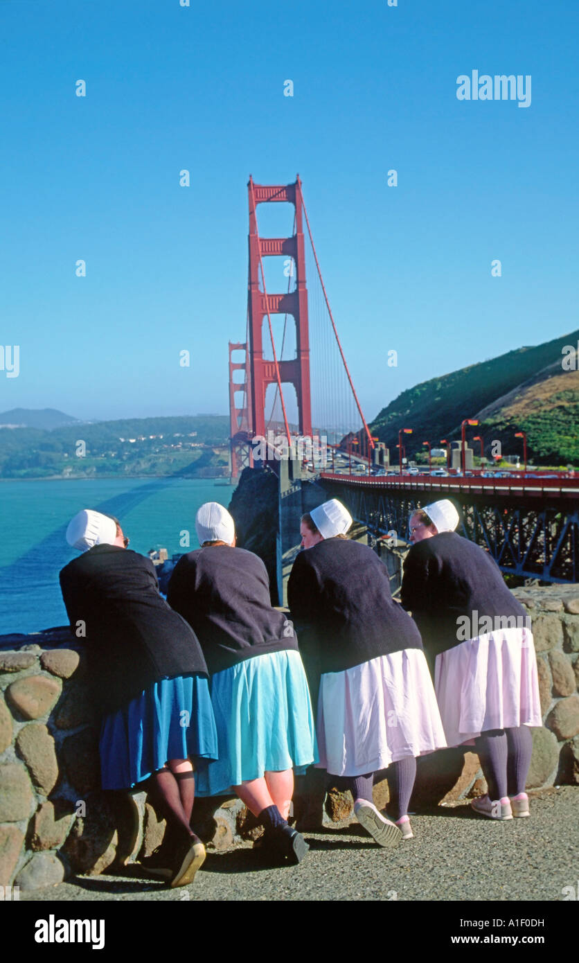 California San Francisco golden gate bridge woman in tradtional costumes Stock Photo