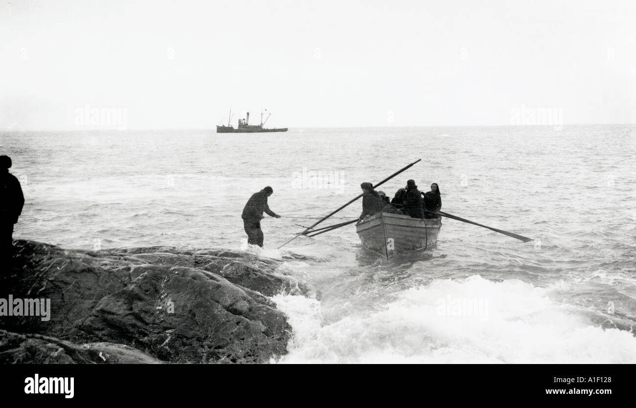 Rescuing the crew from Elephant Island with the Yelcho at sea Imperial Trans Antarctic Expedition Stock Photo