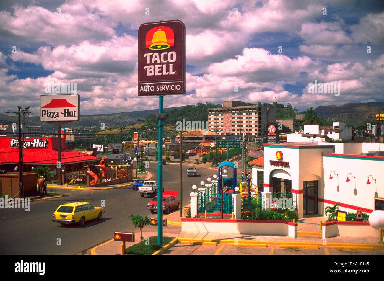 Taco Bell and Pizza Hut fast food restaurants in Tegucigalpa Honduras Stock Photo