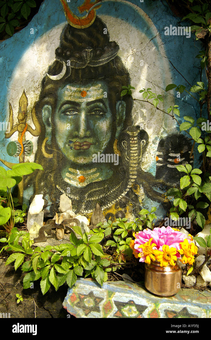 Shiva the Yogi painting on flat stone Stock Photo