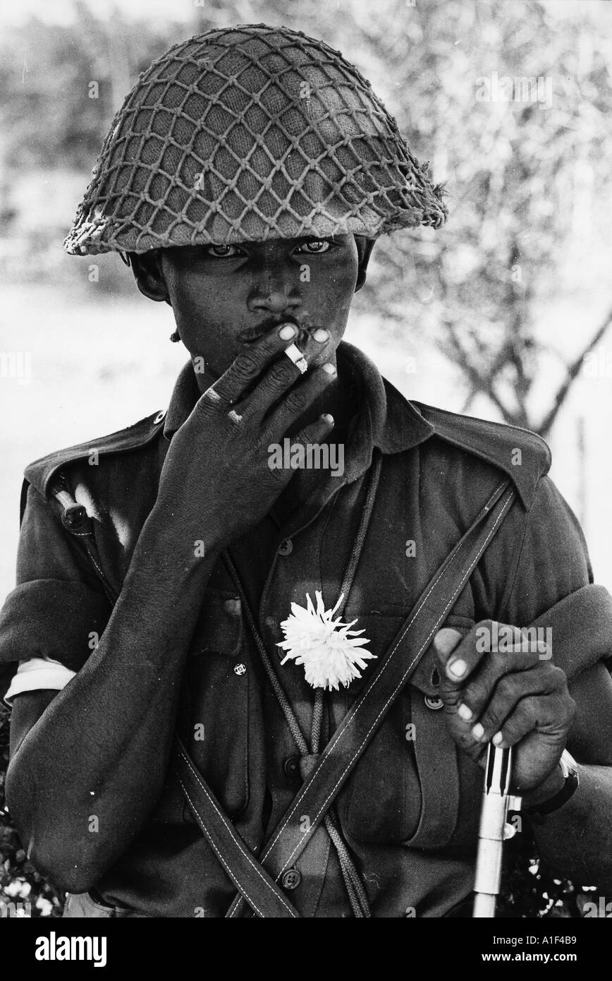 Victorious soldier sports a flower at end of Bangladesh war Dec 1971 Stock Photo