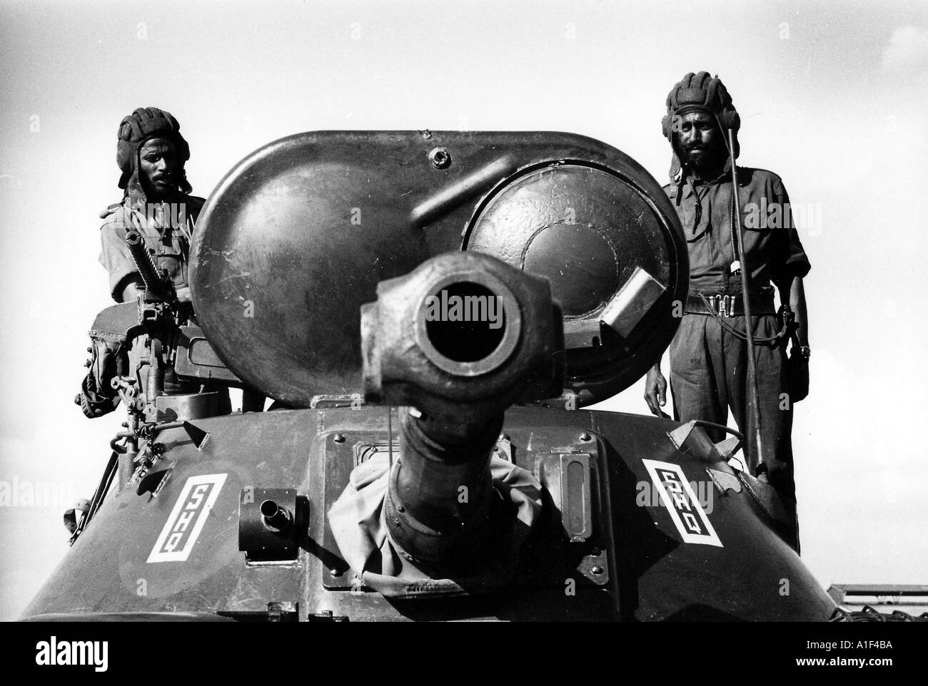 Indian army tanks roll east through Bangladesh towards Jessore as Indian army join Mukti Bahini in war to liberate Bangladesh fr Stock Photo