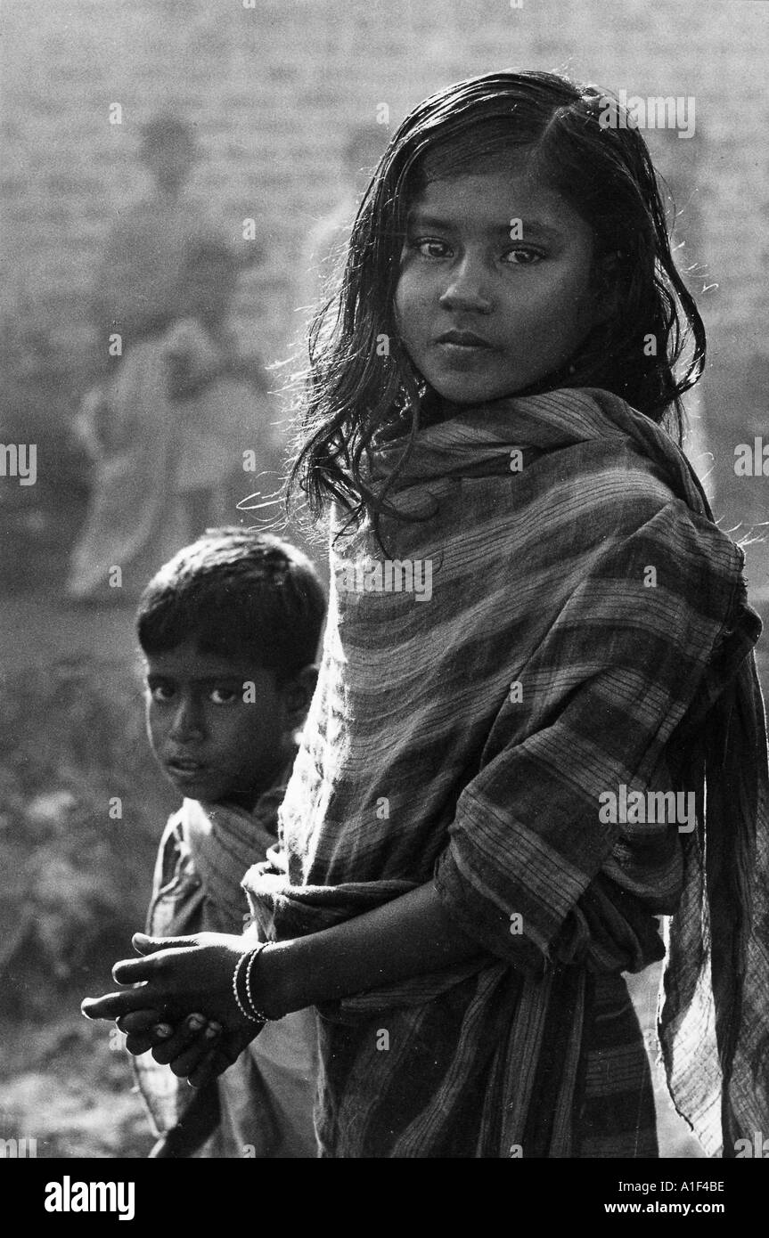 Bengali children refugees fled to India November 1971 to escape the war inside Bangaldesh Stock Photo