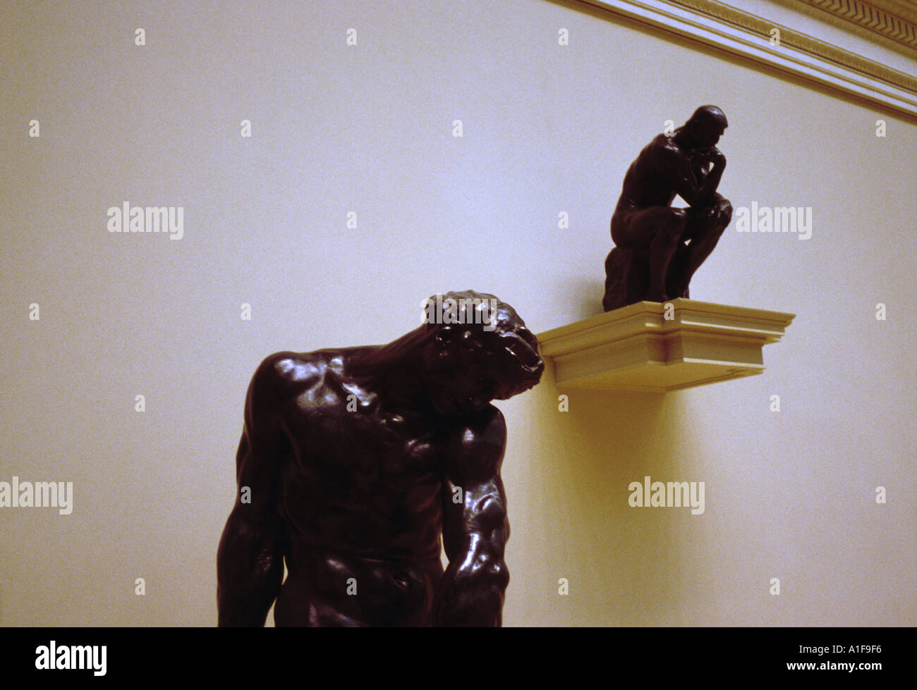 Two copies of Rodin s The Thinker at the Met Stock Photo