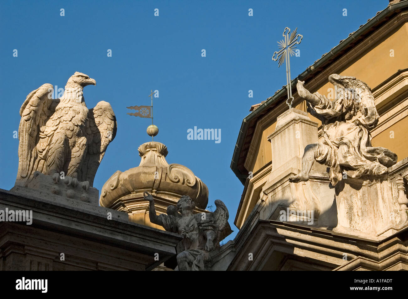 Sculpted figures decorate rooftop in the Vatican city, the papal 