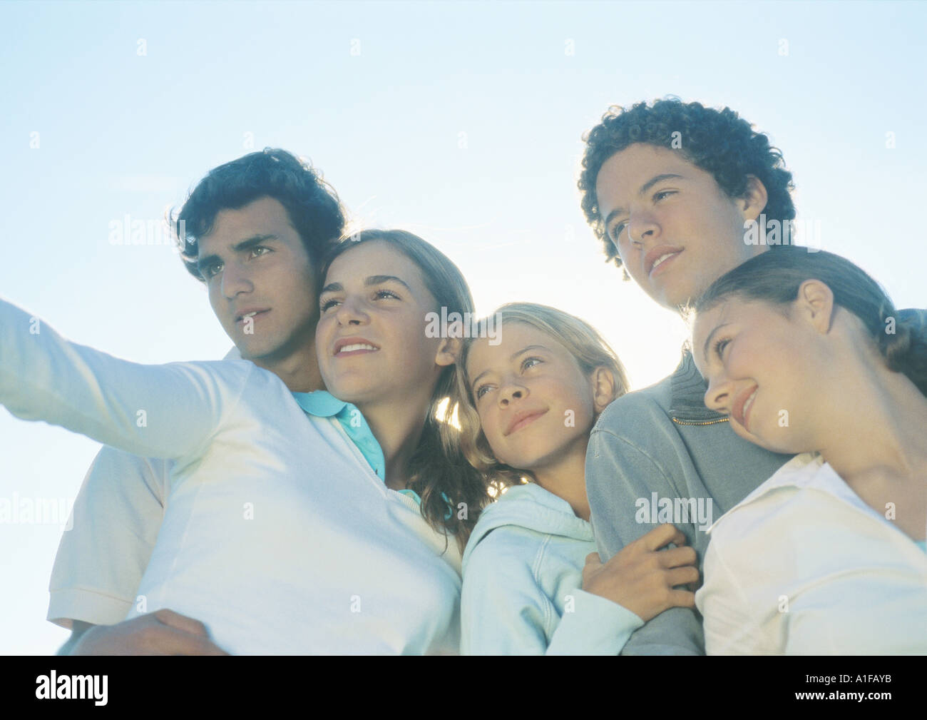 Five young teen friends Stock Photo