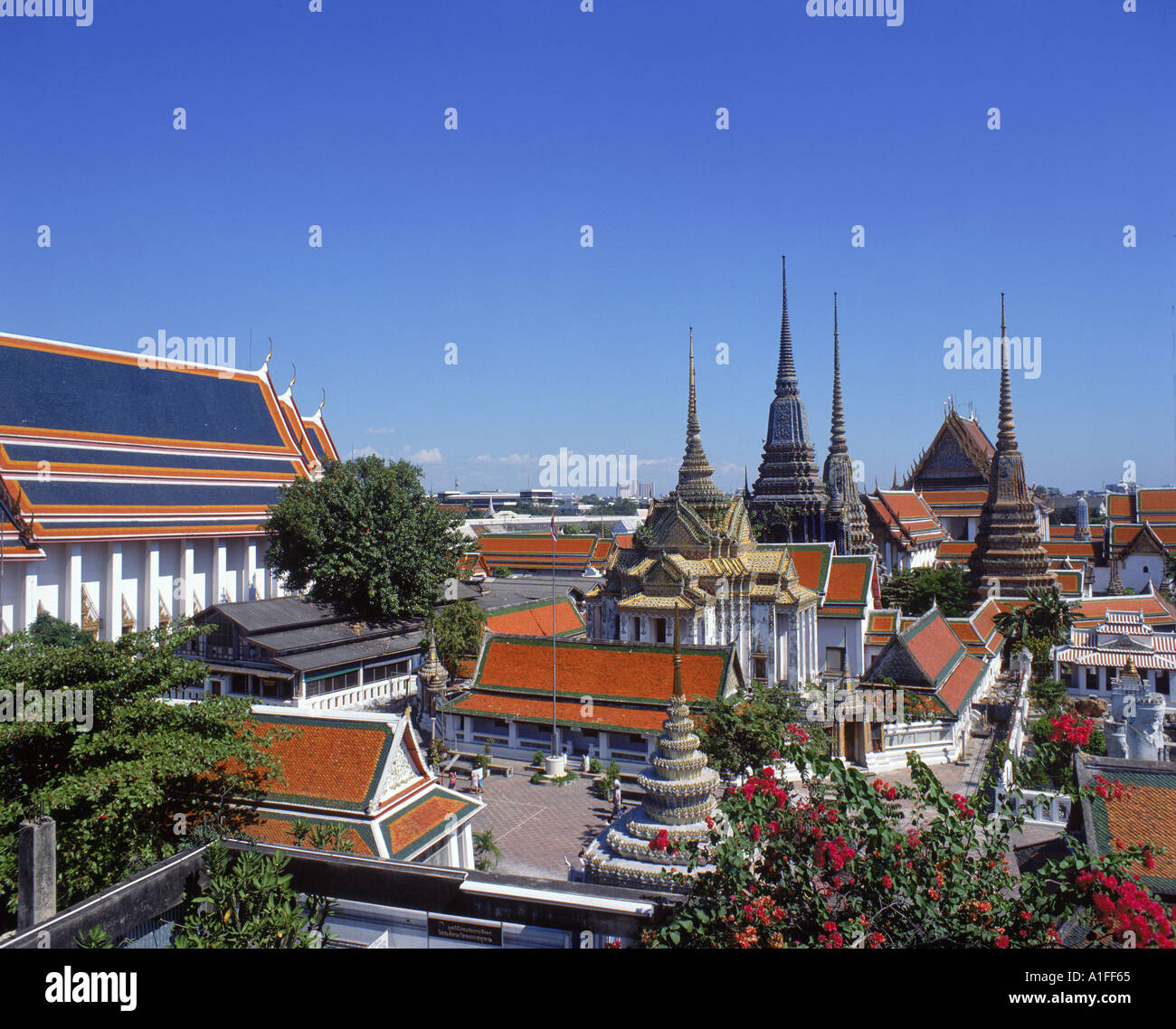 The temple buildings and spires of Wat Po in Bangkok Thailand Asia Advertasia Stock Photo