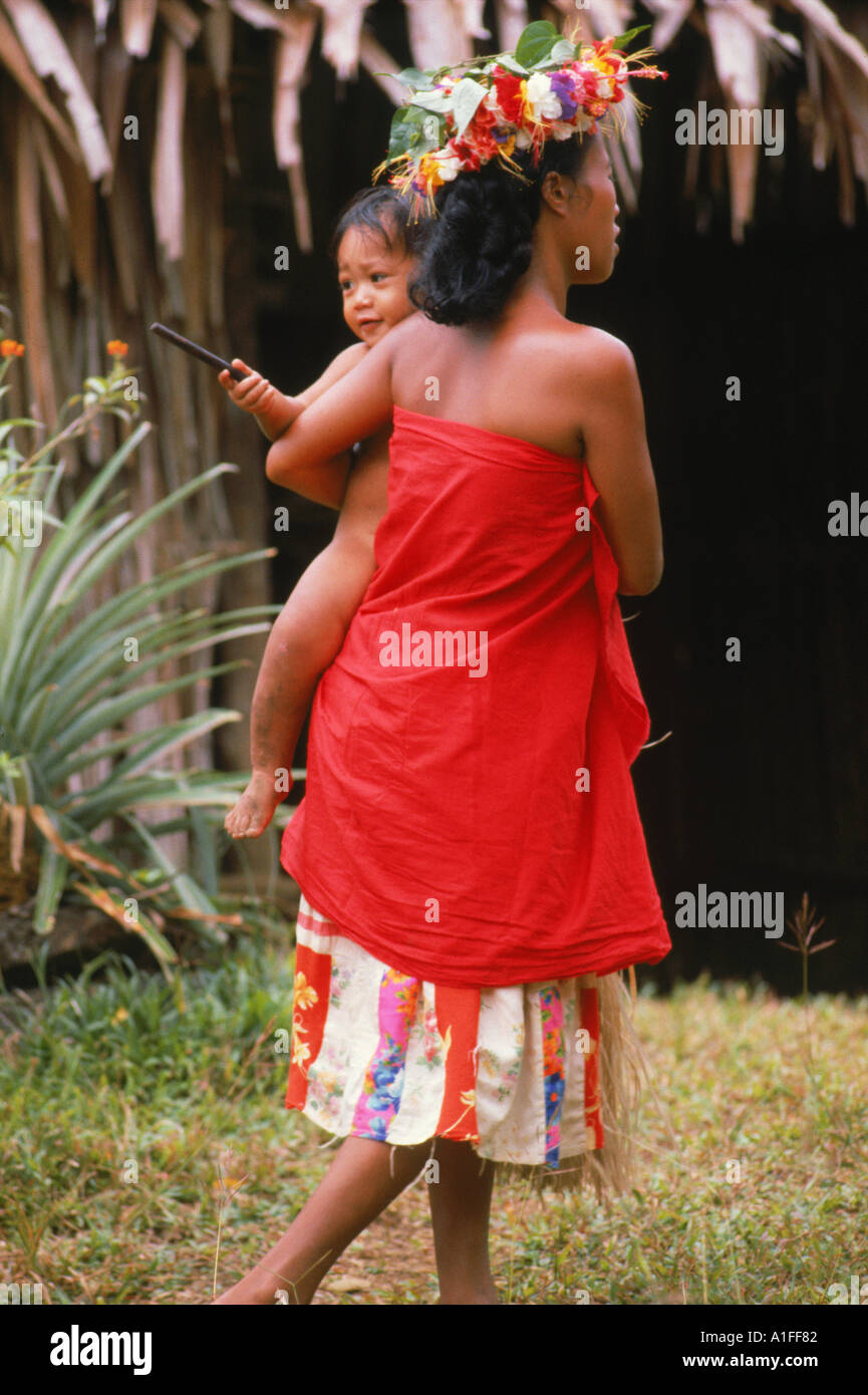 Woman and child on Ponape Caroline Islands Micronesia Pacific P Van Riel Stock Photo