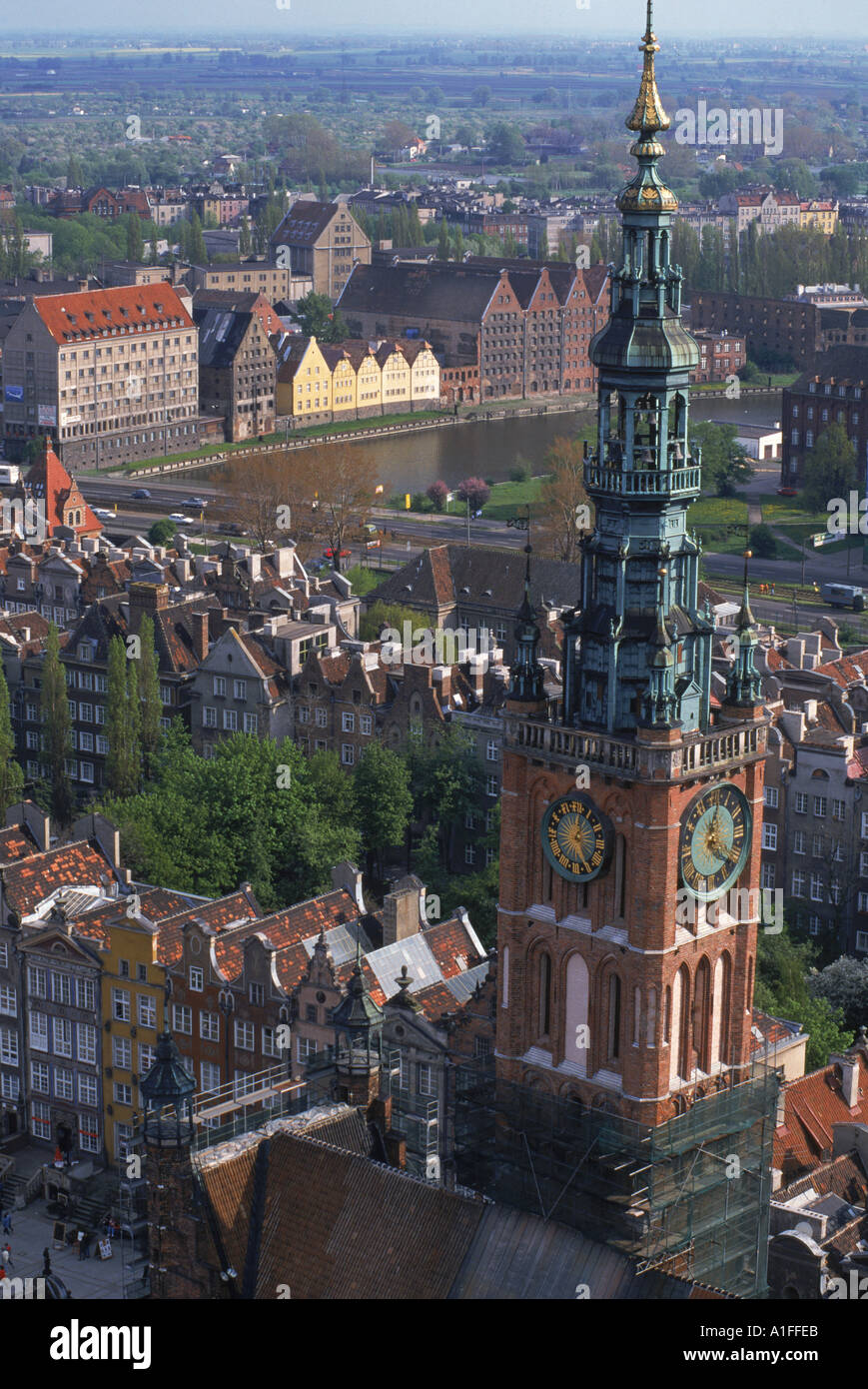 Clock tower and city centre from a high view point in Gdansk Poland G Hellier Stock Photo