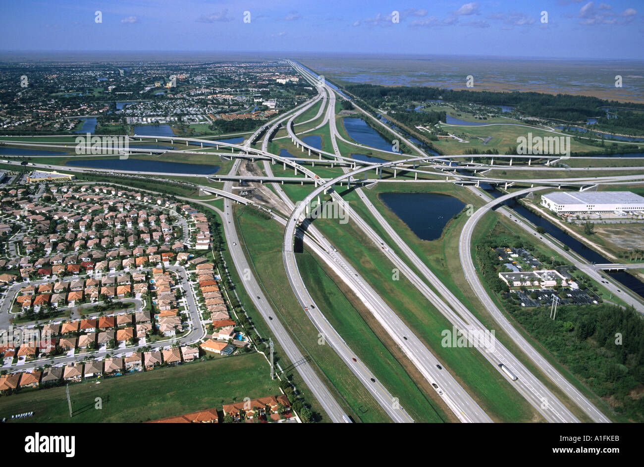 Aerial of Florida turnpike interchange on Interstate 75 alligator alley