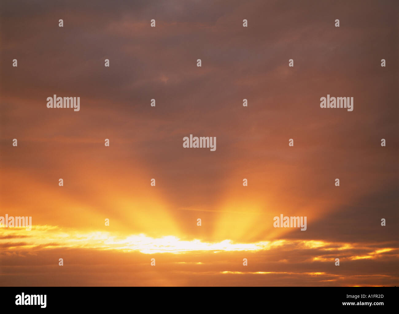 Sun through clouds near Albany Oregon Stock Photo