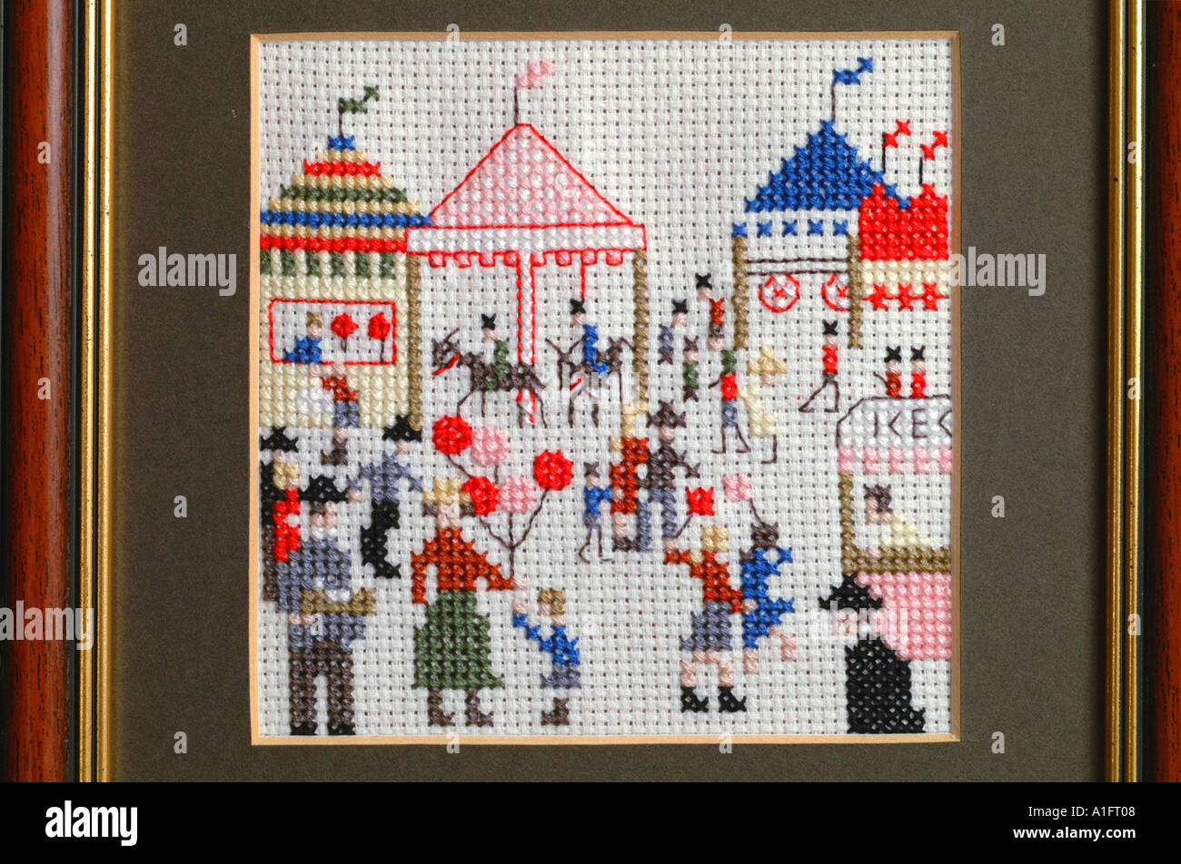 lowry cross stitch picture hand made Stock Photo