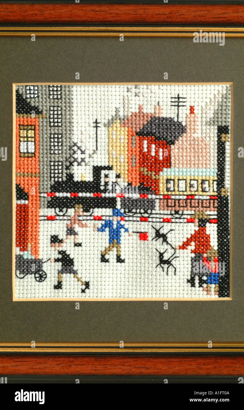 lowry cross stitch picture hand made Stock Photo