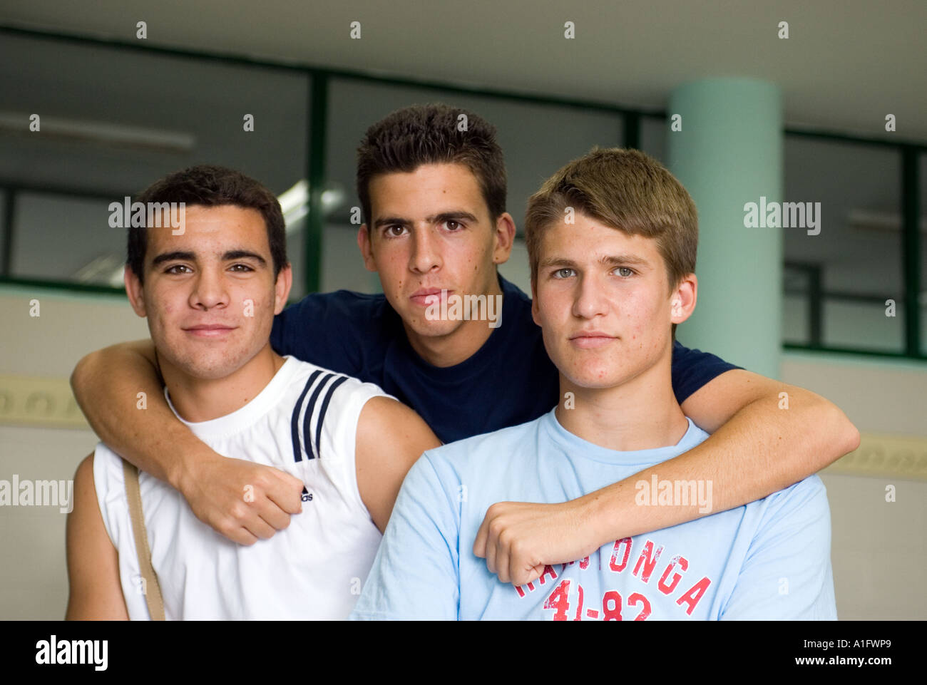 Spanish teenagers posing in their class room Stock Photo Alamy